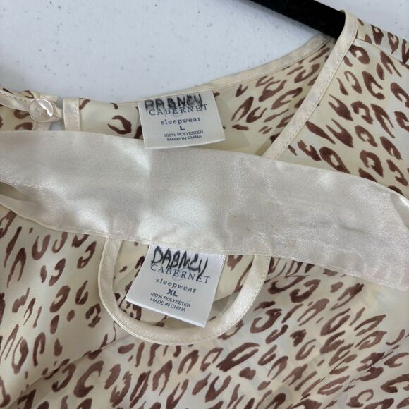 Cabernet Sleepwear Satin Robe & Top Set Women L/XL Tan Leopard Silky Loungewear - Picture 7 of 8